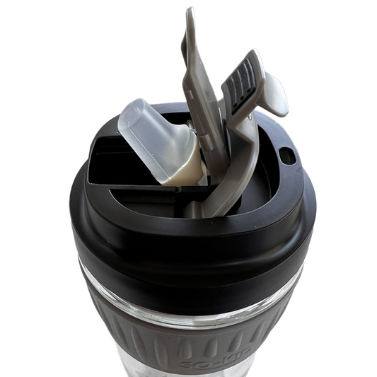 Heavy duty glass mug with lid and built in straw Mobility & Accessibility SPIRIT SPARKPLUGS