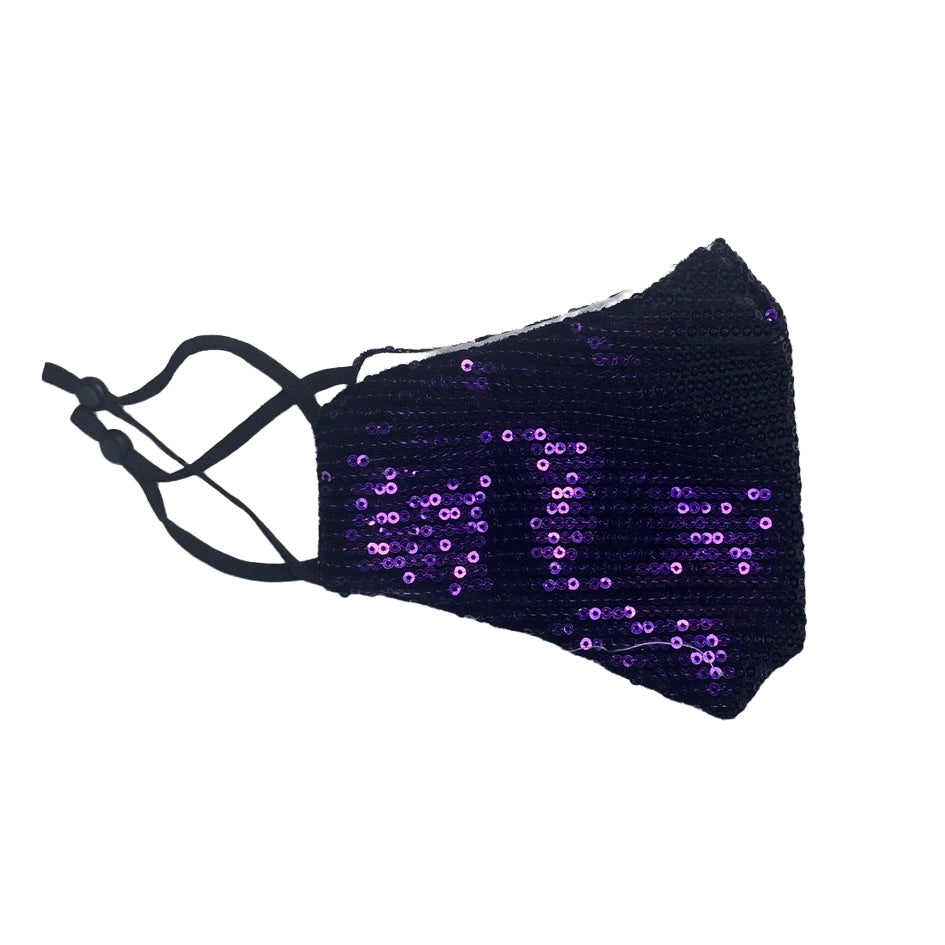 Adult Reusable Fabric Sequin Mask Mask SPIRIT SPARKPLUGS Large Purple Sequins