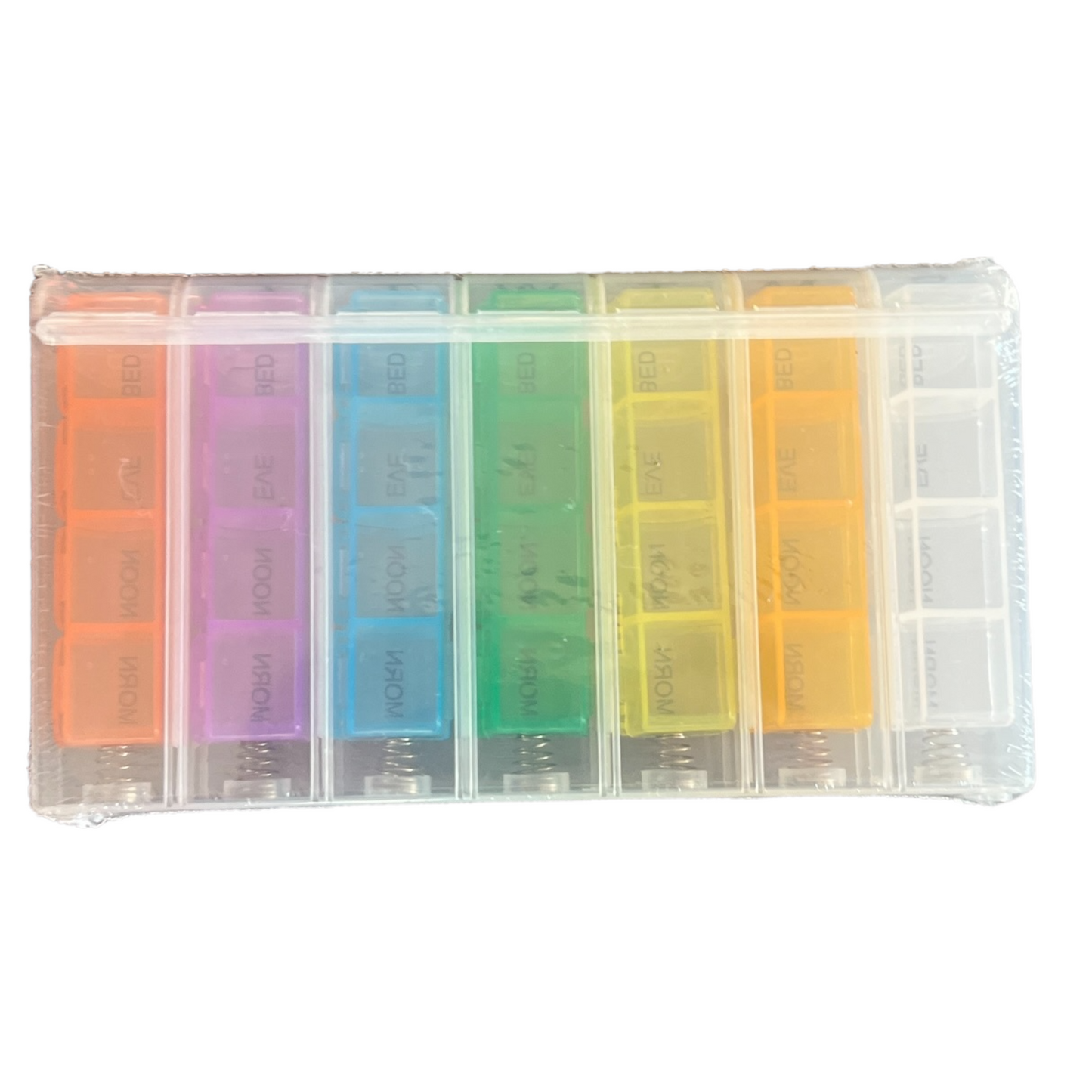 7 Day Pill Box — 4 Doses Daily Pop Out Case Managing Medications SPIRIT SPARKPLUGS