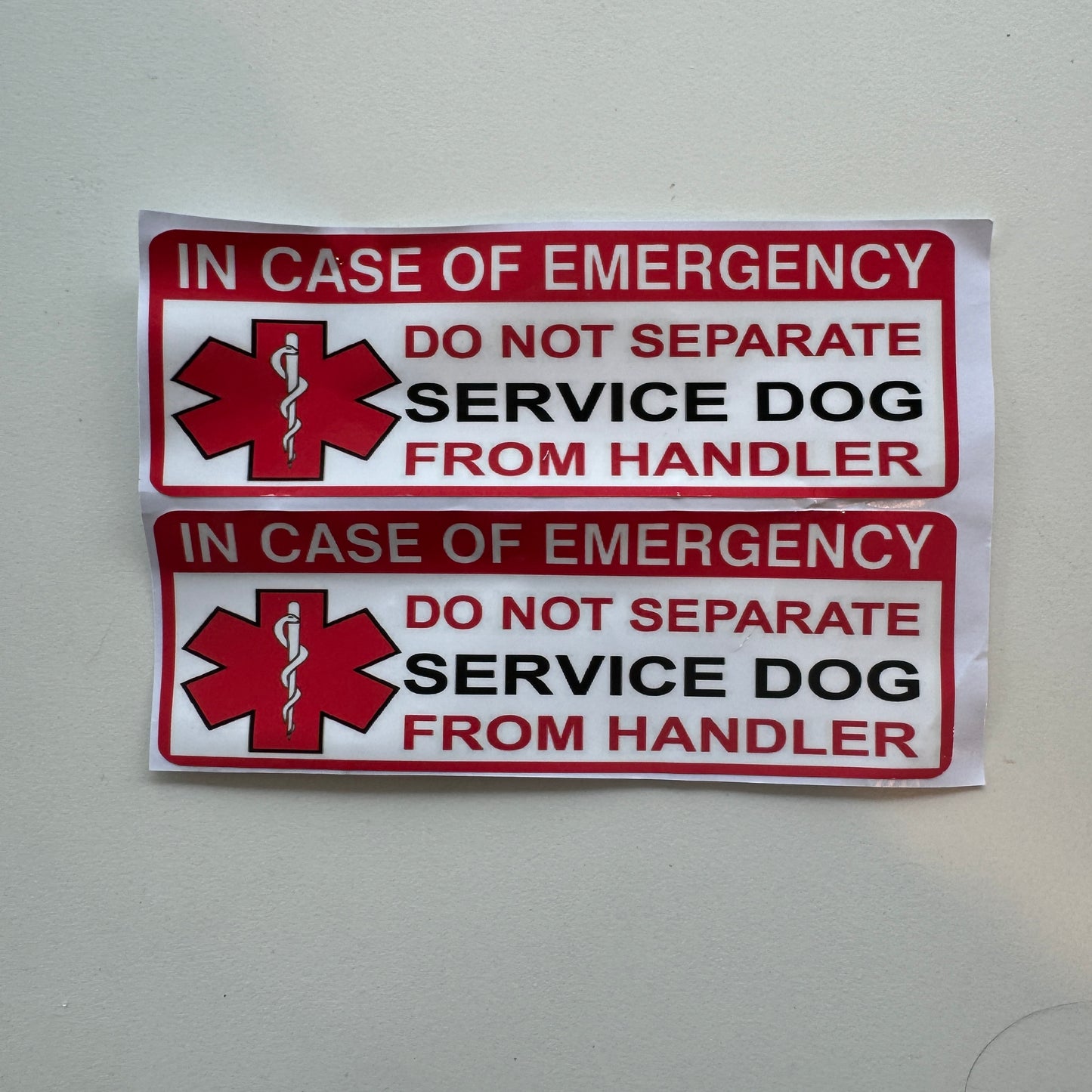 Sticker — Service Dog: In case of emergency. Do not seperate dog from handler.