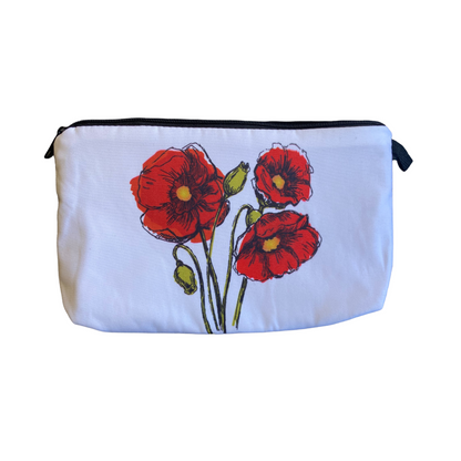 Soft Padded Zipper Purse Pen & Pencil Cases SPIRIT SPARKPLUGS White Poppies  