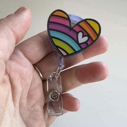 Retractable Badge Holder (Nurses) — Rainbow Heart