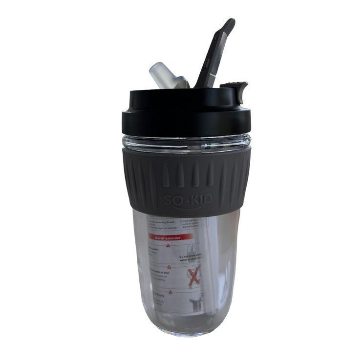 Heavy duty glass mug with lid and built in straw